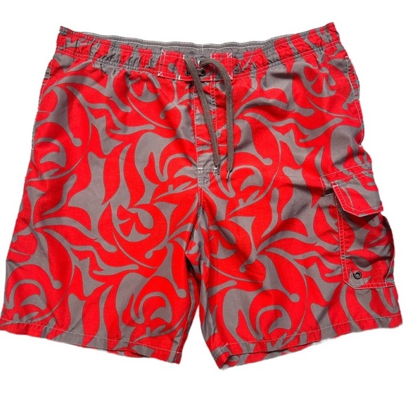 MEN’s SWIM TRUNKS ~ Men's Red and Gray Swim Shorts size L - Picture 5 of 6